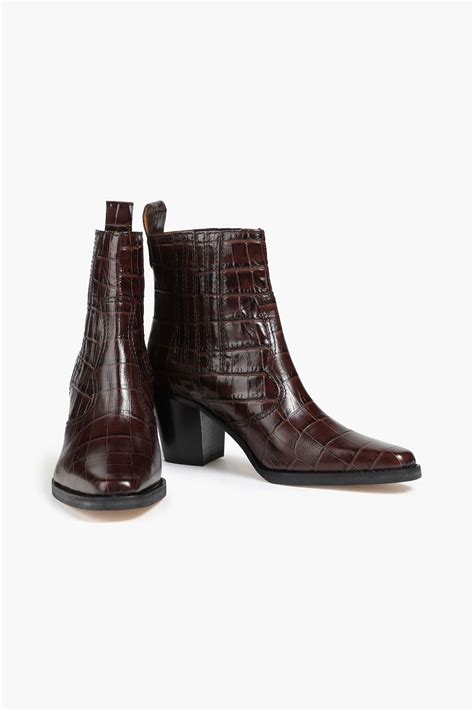 ganni croc effect leather ankle boots|ganni leather ankle boots.